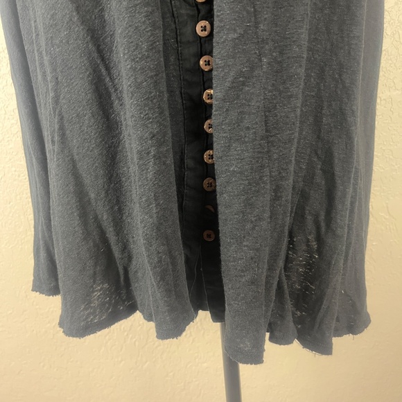 Free People Women’s Highland Linen Tunic Top Sz Large Button Up Hi-Low Black - Picture 6 of 16